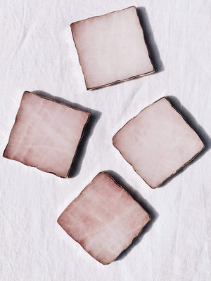 Gold Trimmed Rose Quartz Coasters